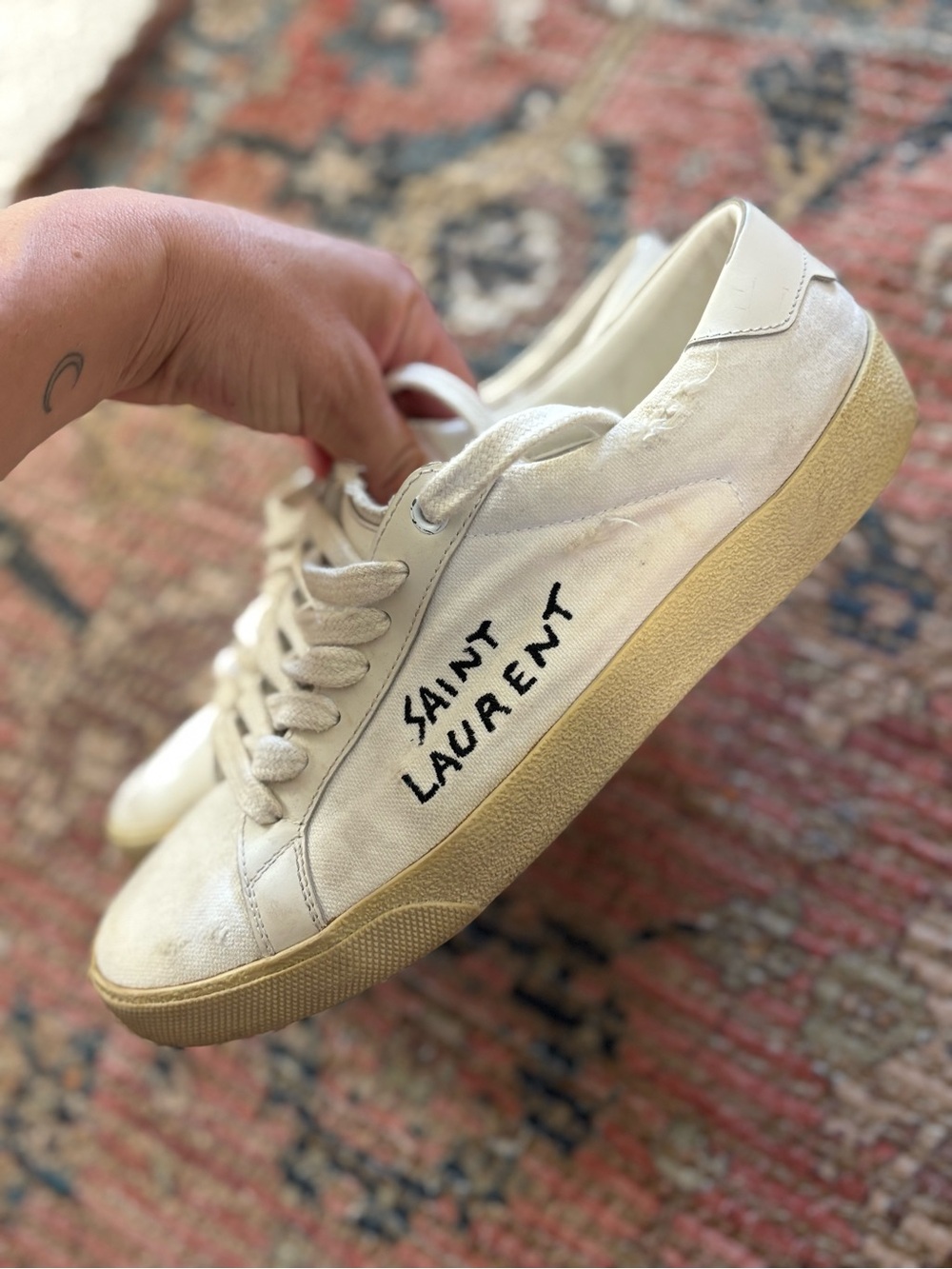 Saint Laurent Off-White Canvas Low-Top Sneakers with Gum Sole - Picture 3 of 6